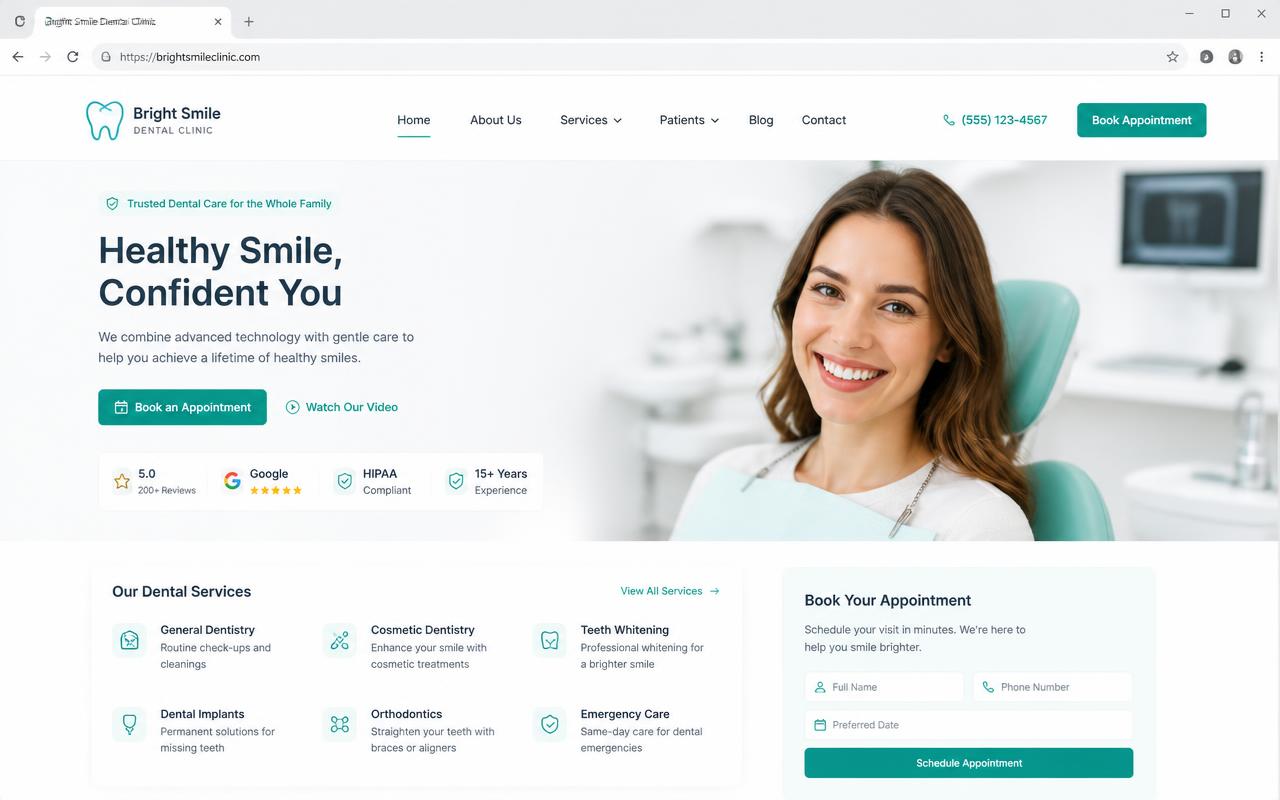 Template de site para clínica odontológica em mockup de navegador