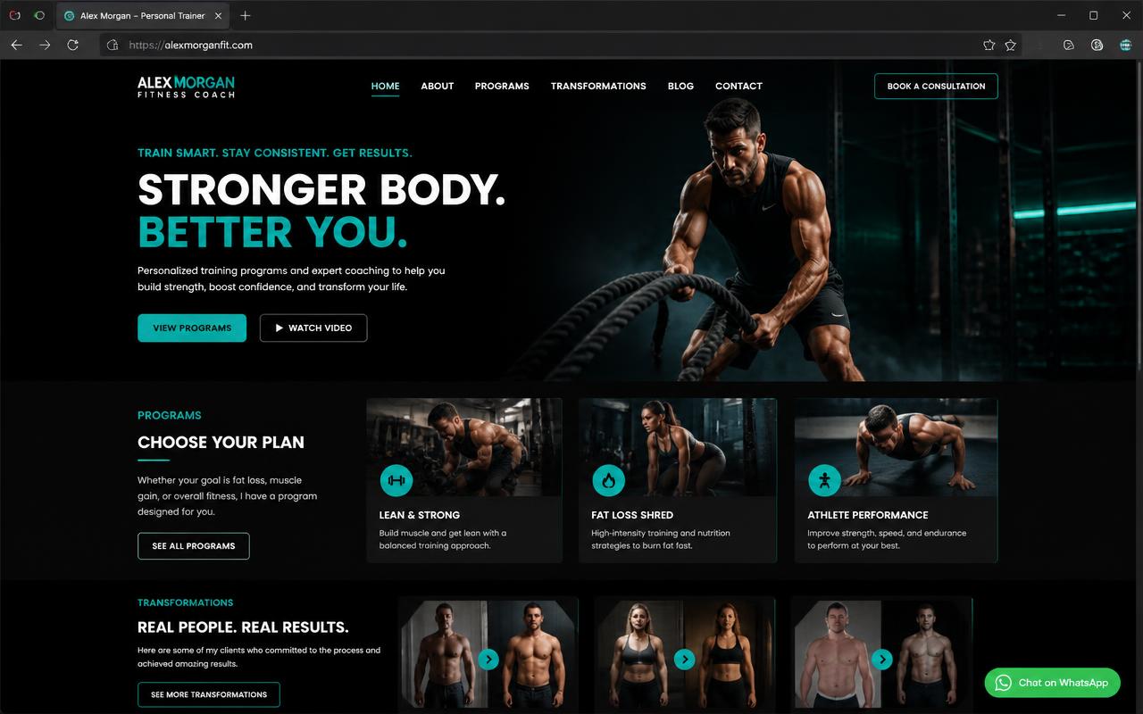Template de site para personal trainer em mockup de navegador