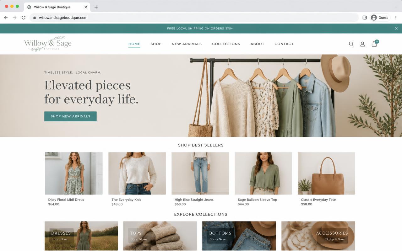 Template de site para loja de moda em mockup de navegador